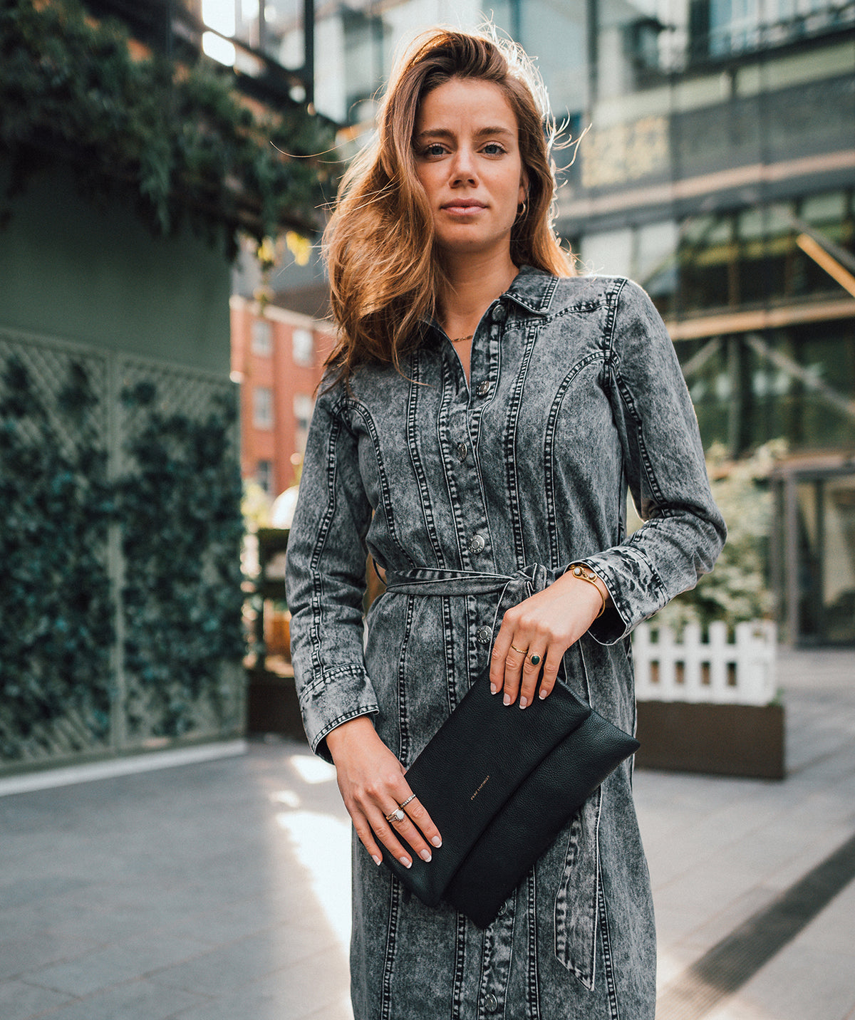'Audrina' Black Leather Clutch Bag