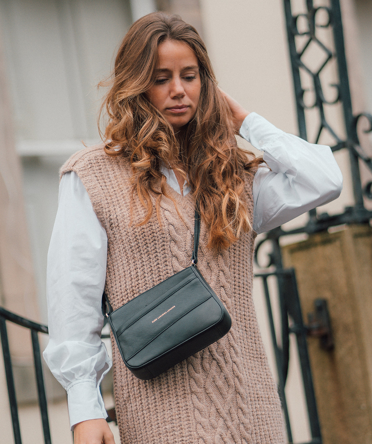 'Helena' Black Nappa Leather Cross Body Bag