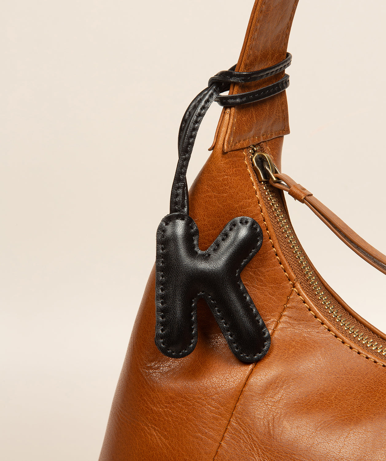 Black Leather Letter Charm