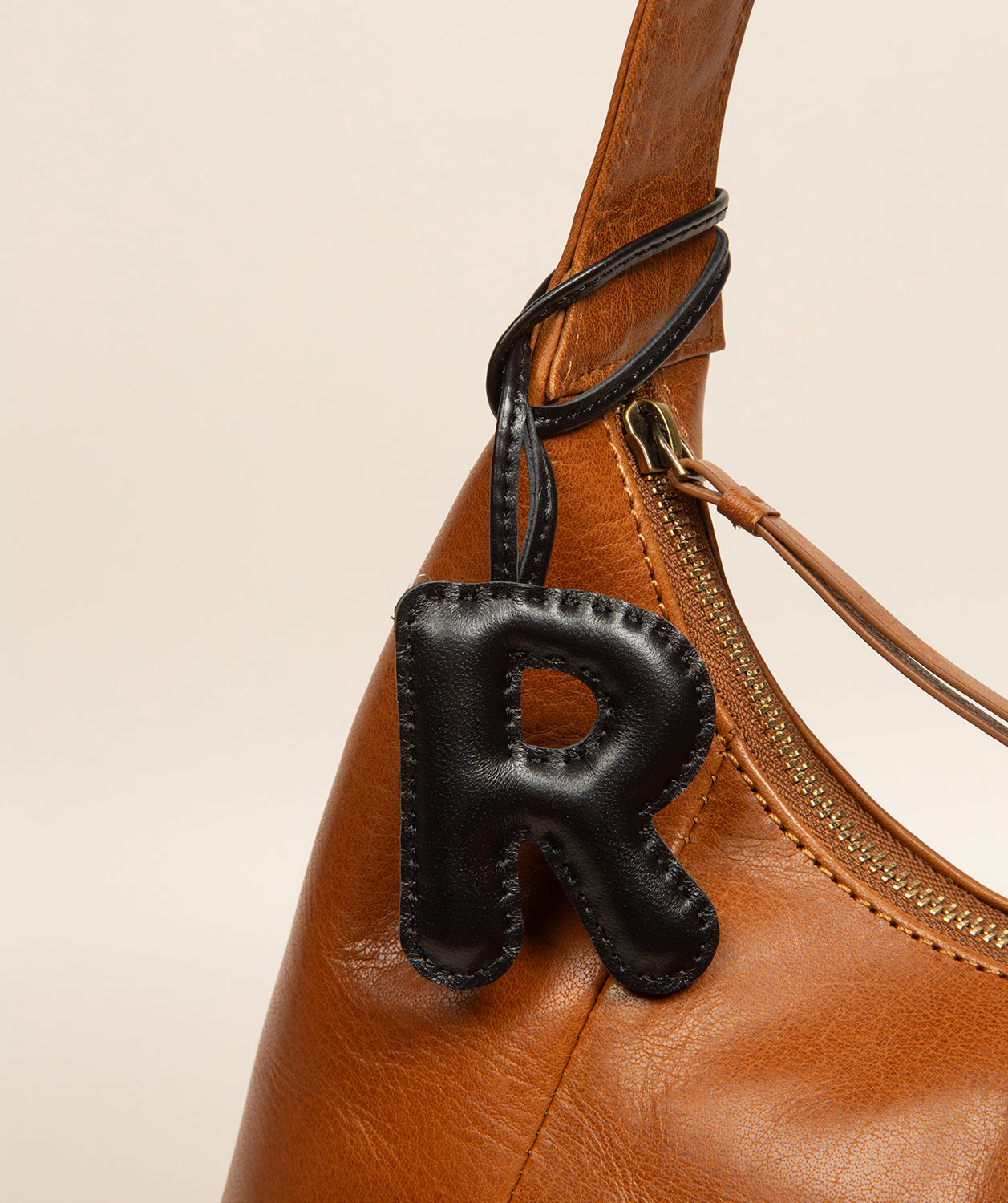 Black Leather Letter Charm