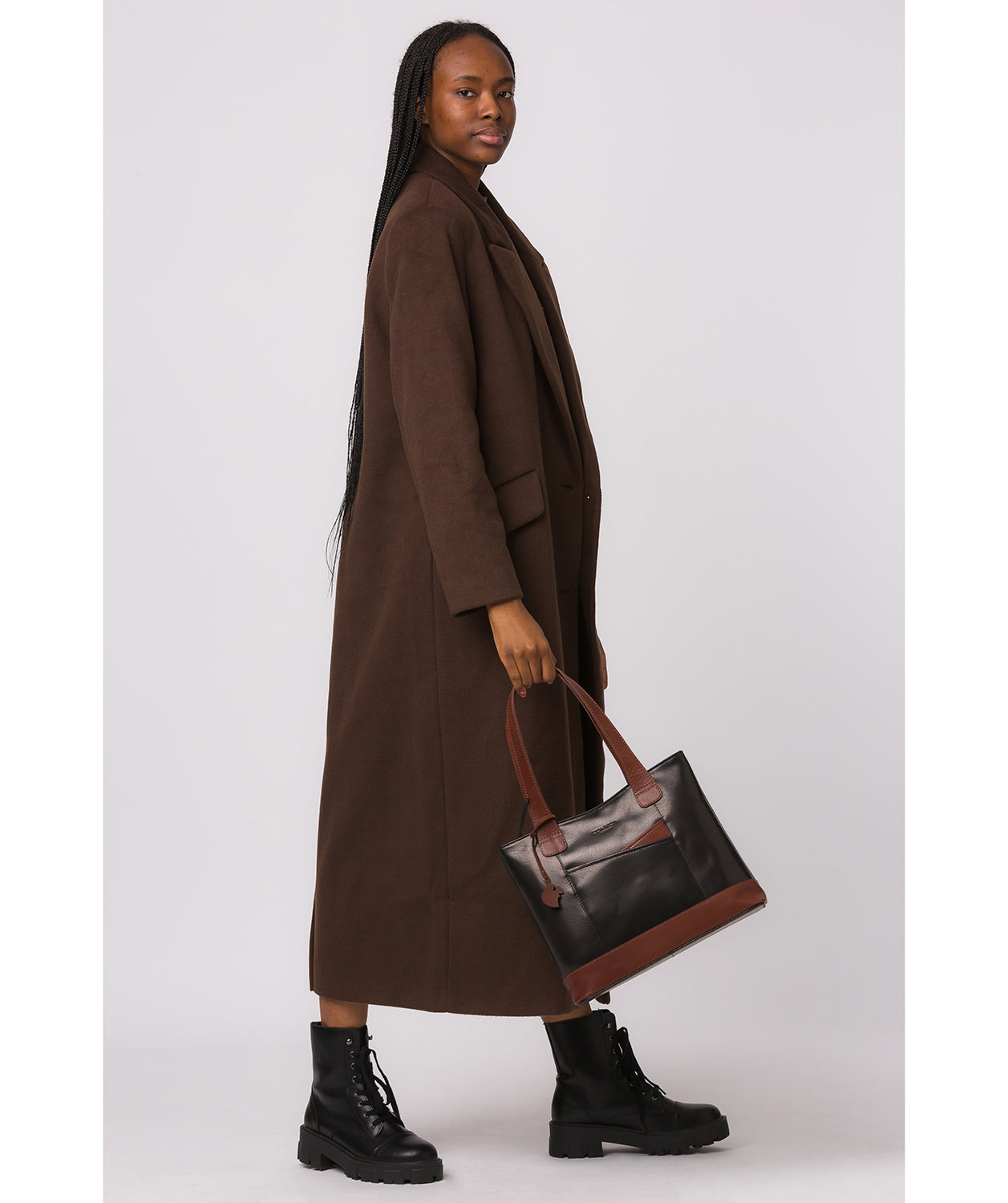 Conkca London Originals Collection Bags: 'Little Patience' Black & Conker Brown Leather Tote Bag