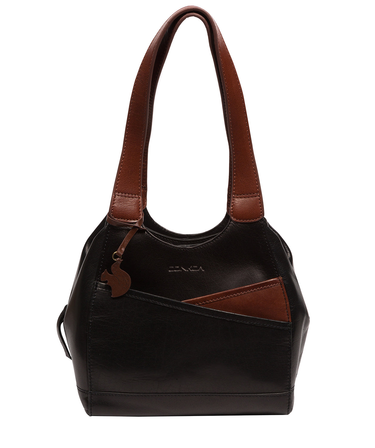 'Juliet' Black & Conker Brown Leather Handbag
