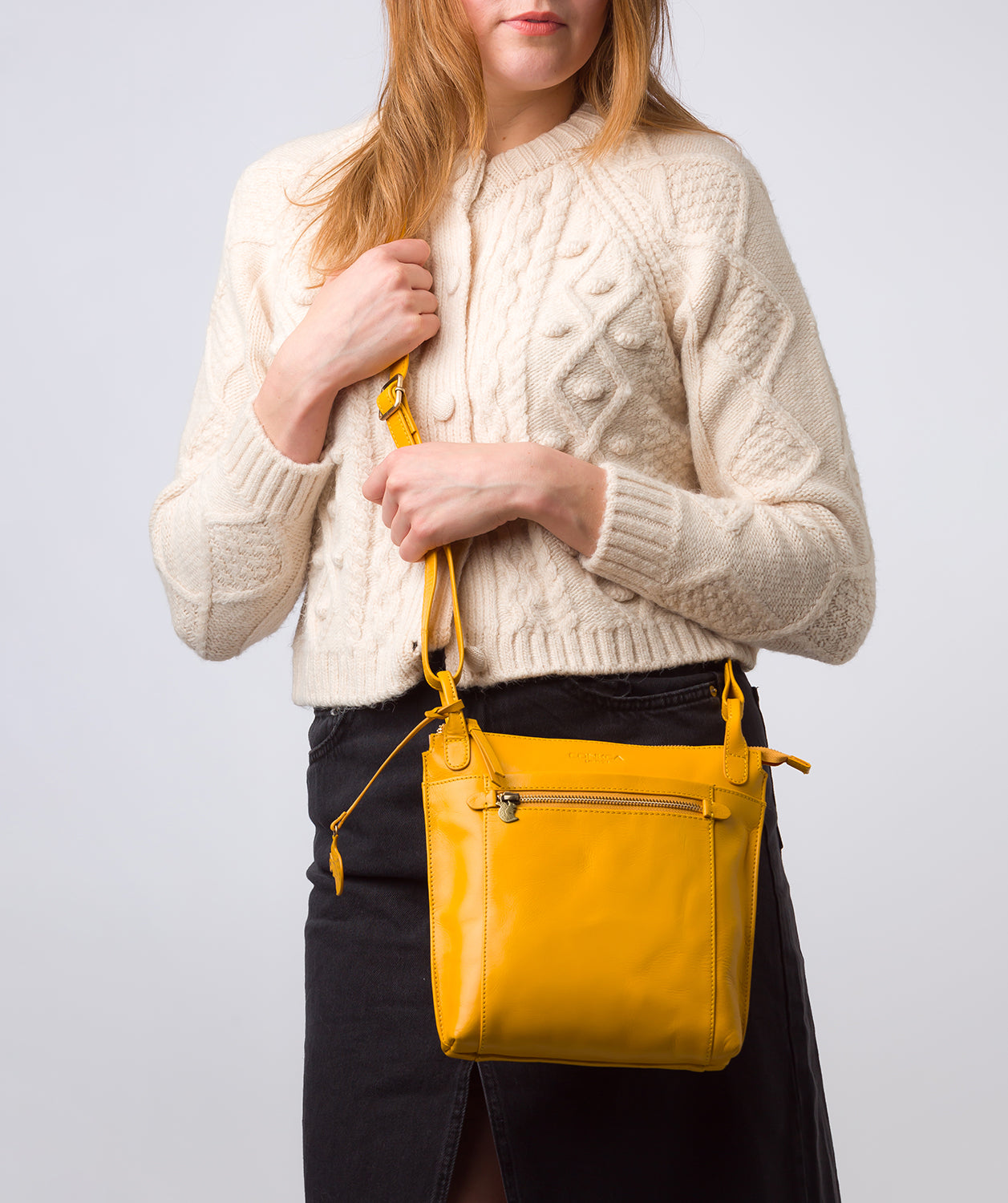 'Rego' Lemon Drop Leather Cross Body Bag