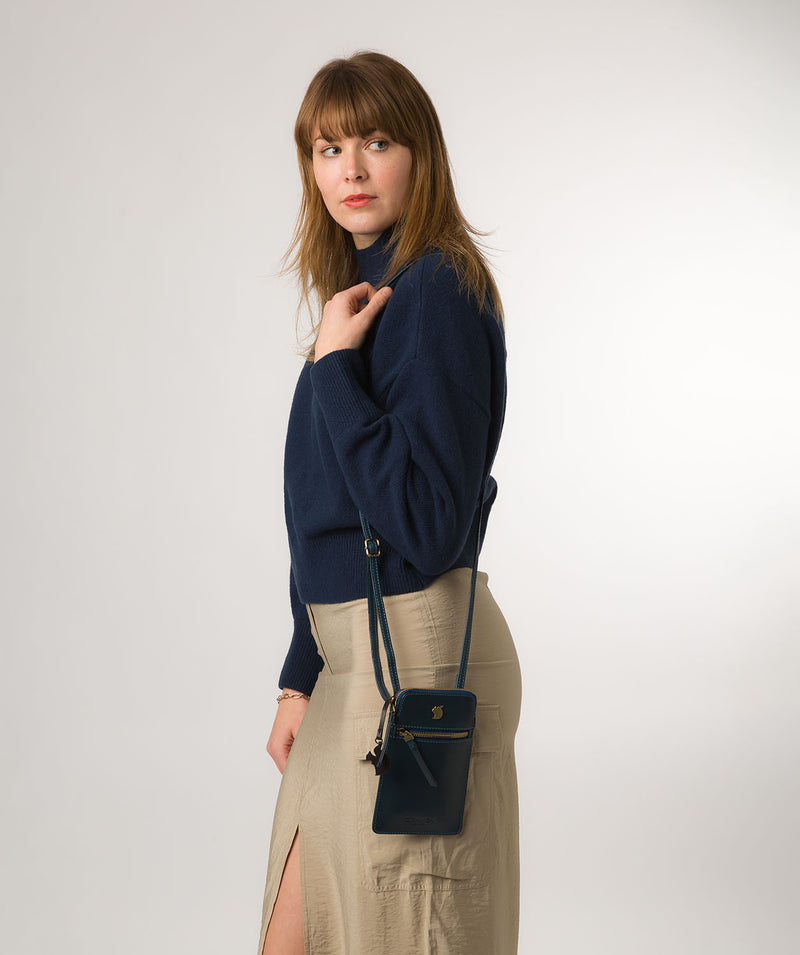 Conkca London Originals Collection Bags: 'Bambino' Snorkel Blue Leather Cross Body Phone Bag
