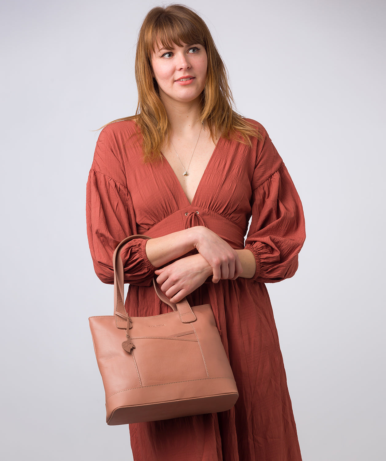 'Little Patience' Subtle Pink Leather Tote Bag