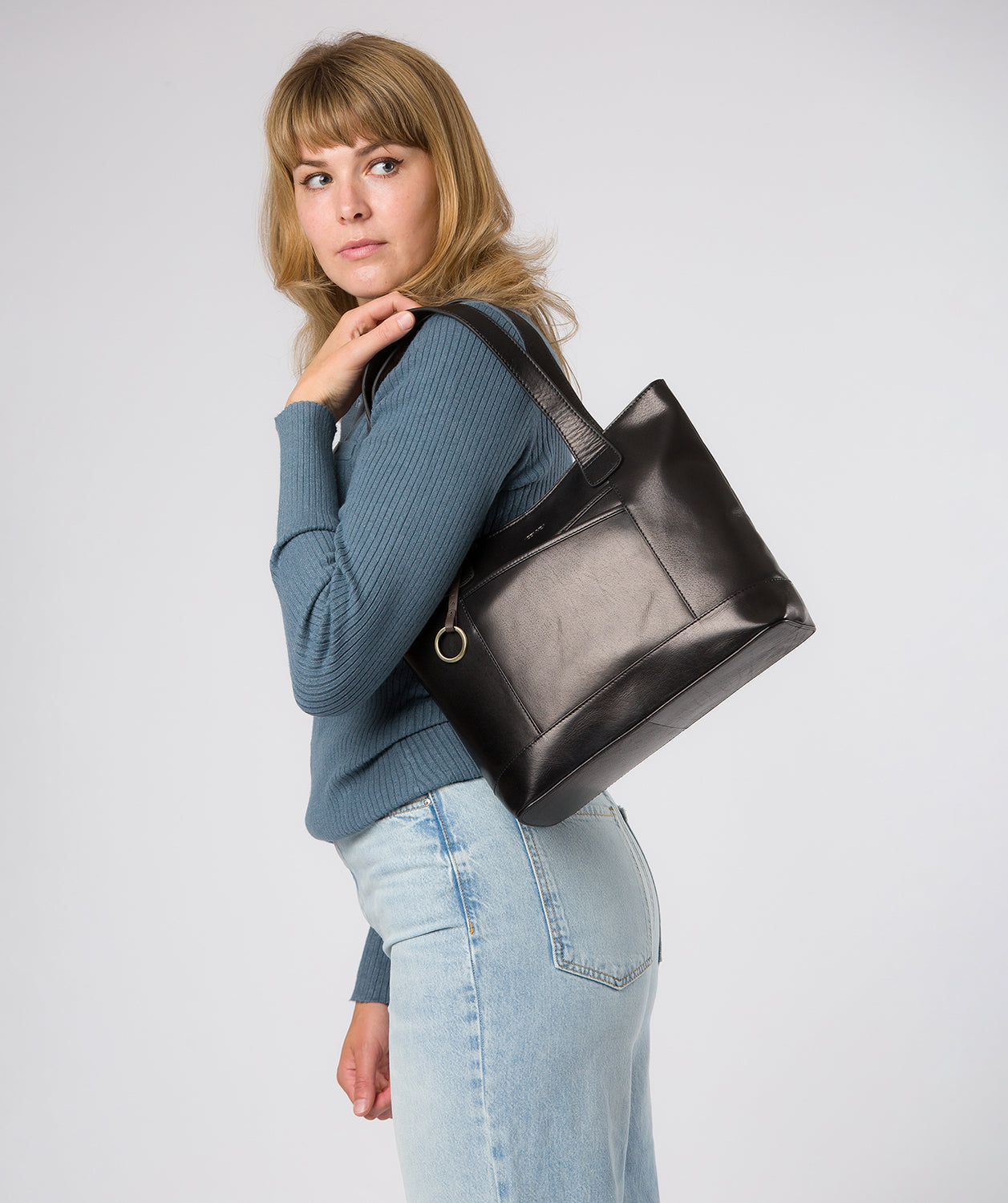 'Minella' Black Leather Tote Bag