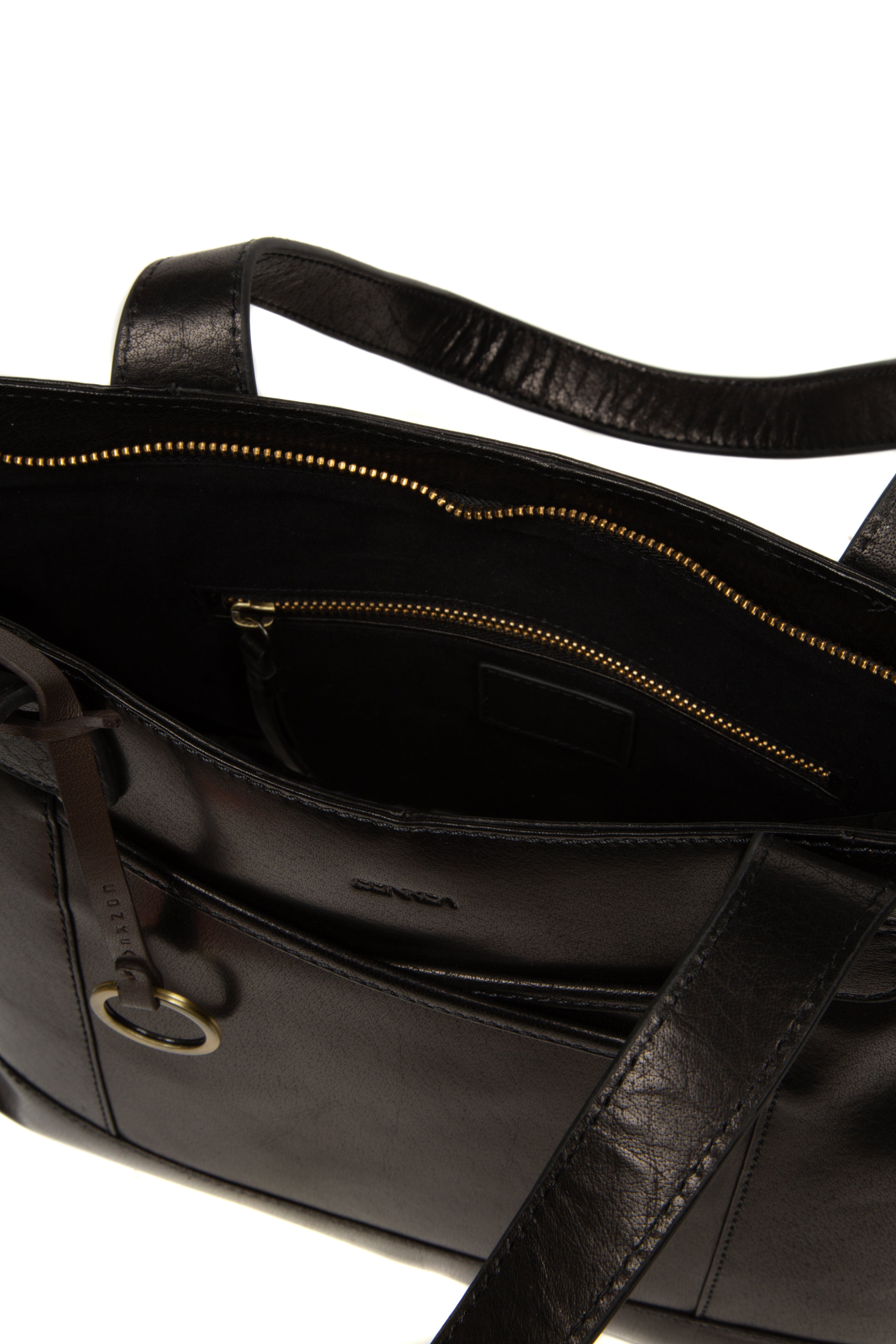 'Minella' Black Leather Tote Bag