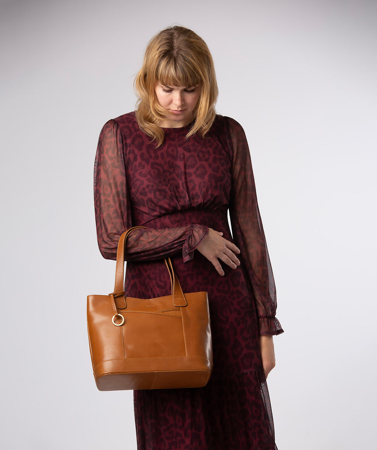 'Minella' Dark Tan Leather Tote Bag