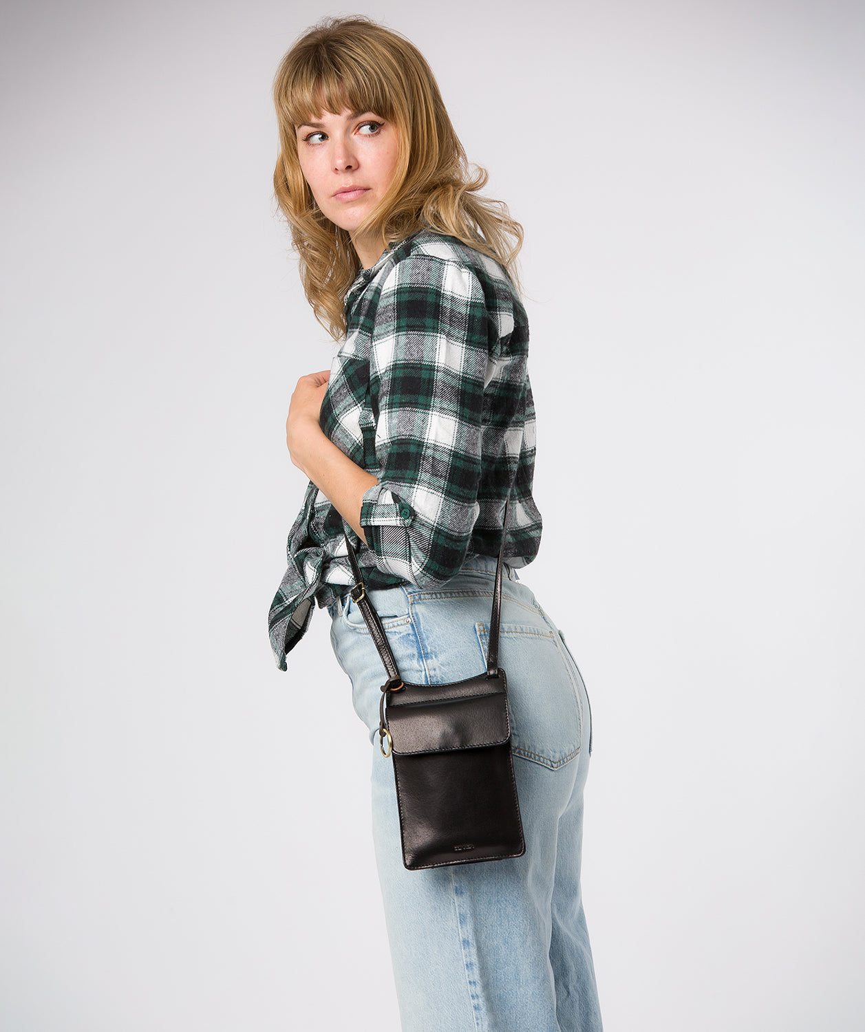 'Seraphina' Black Leather Cross Body Phone Bag