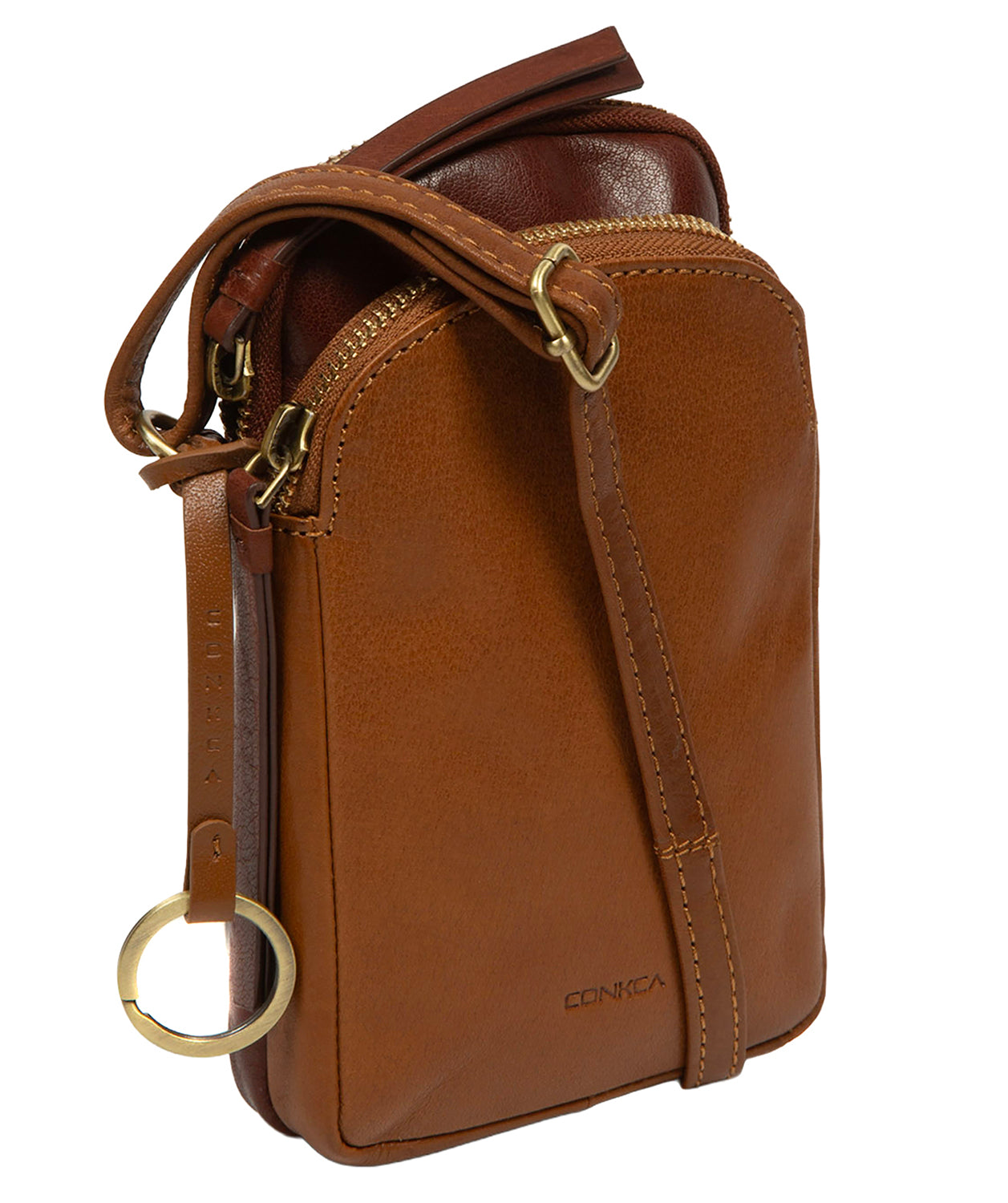 'Giselle' Conker Brown & Dark Tan Leather Cross Body Phone Bag