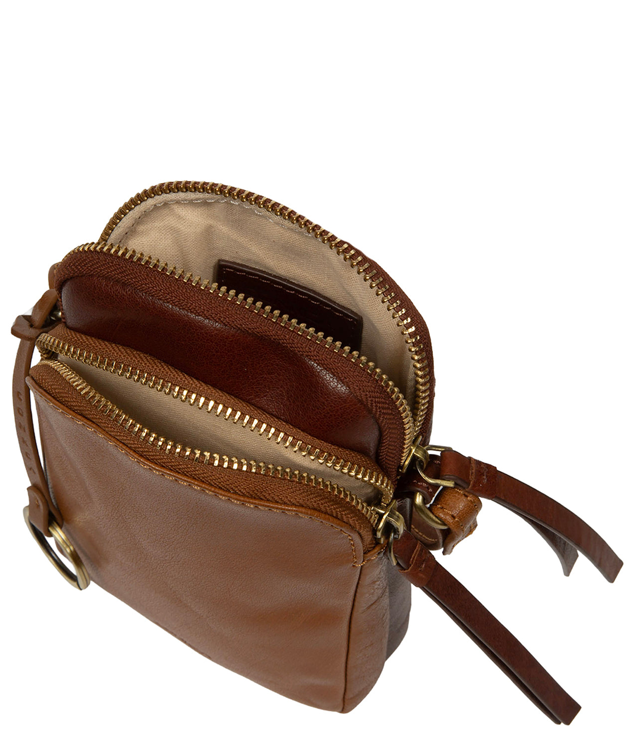 'Giselle' Conker Brown & Dark Tan Leather Cross Body Phone Bag