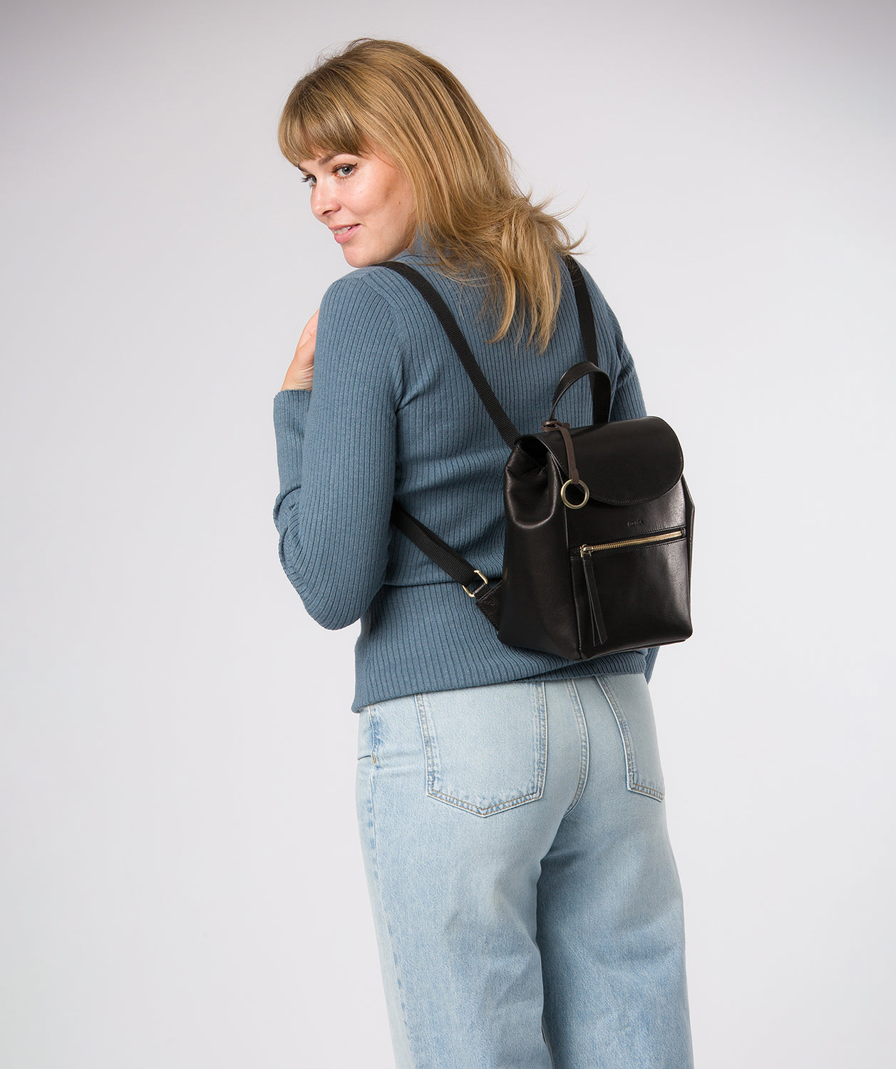 'Belle' Black Leather Backpack