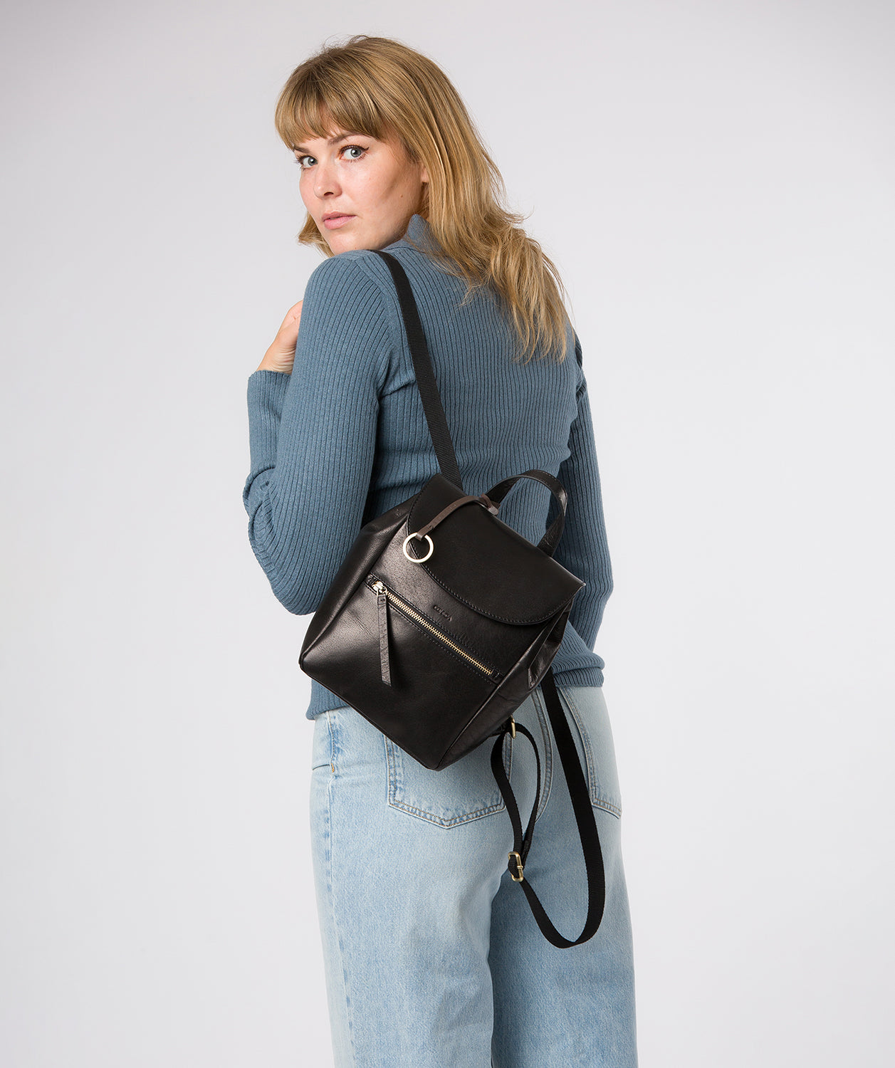 'Belle' Black Leather Backpack
