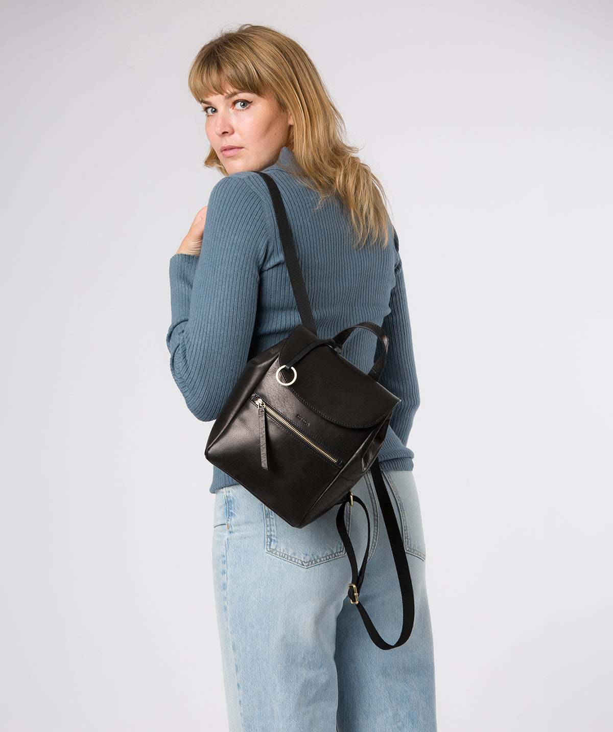 'Belle' Black Leather Backpack