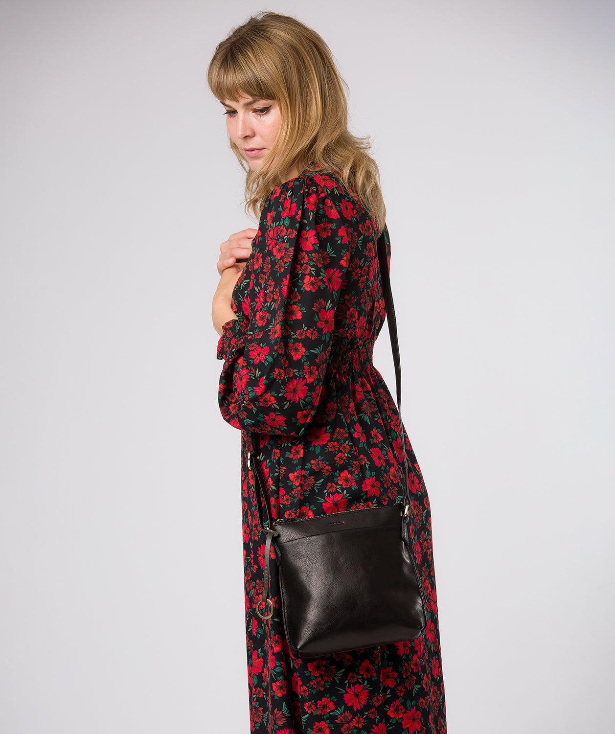 'Cassia' Black Leather Cross Body Bag