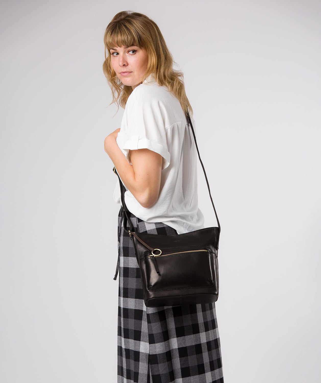 'Zinnia' Black Leather Cross Body Bag