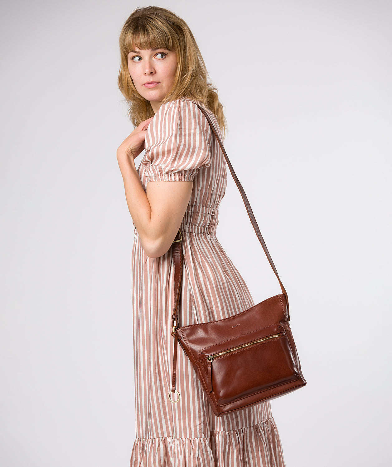 'Zinnia' Conker Brown Leather Cross Body Bag