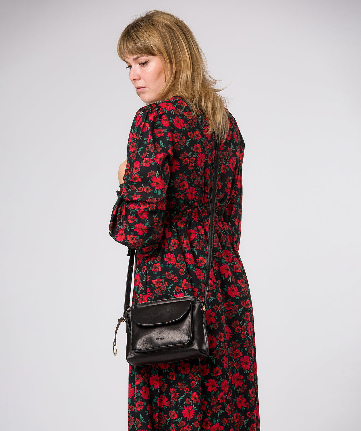 'Odalis' Black Leather Cross Body Bag