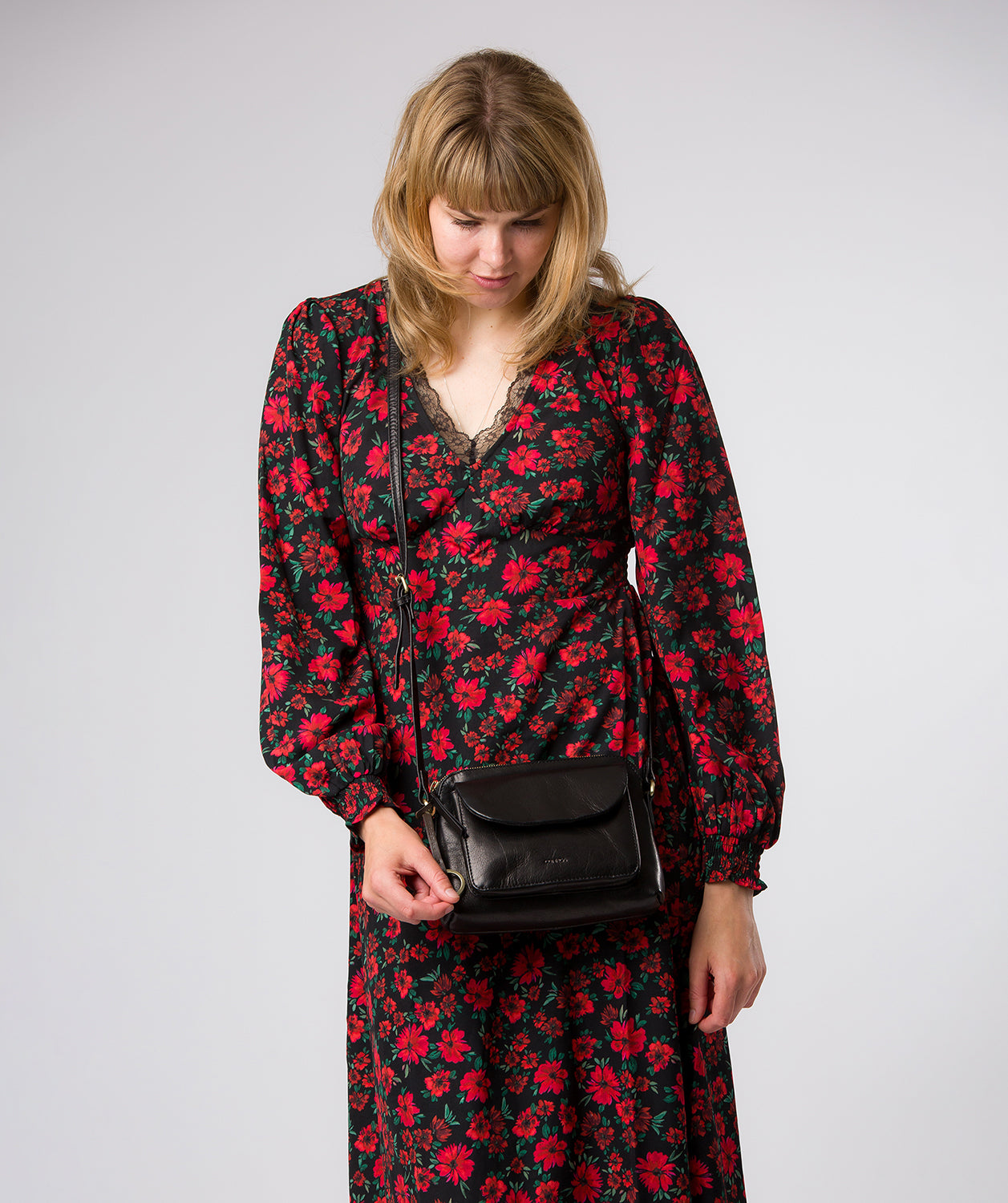 'Odalis' Black Leather Cross Body Bag