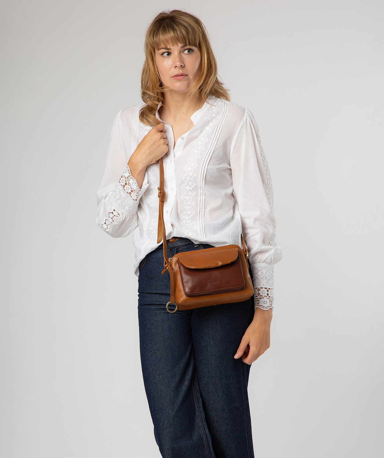 'Odalis' Conker Brown & Dark Tan Leather Cross Body Bag