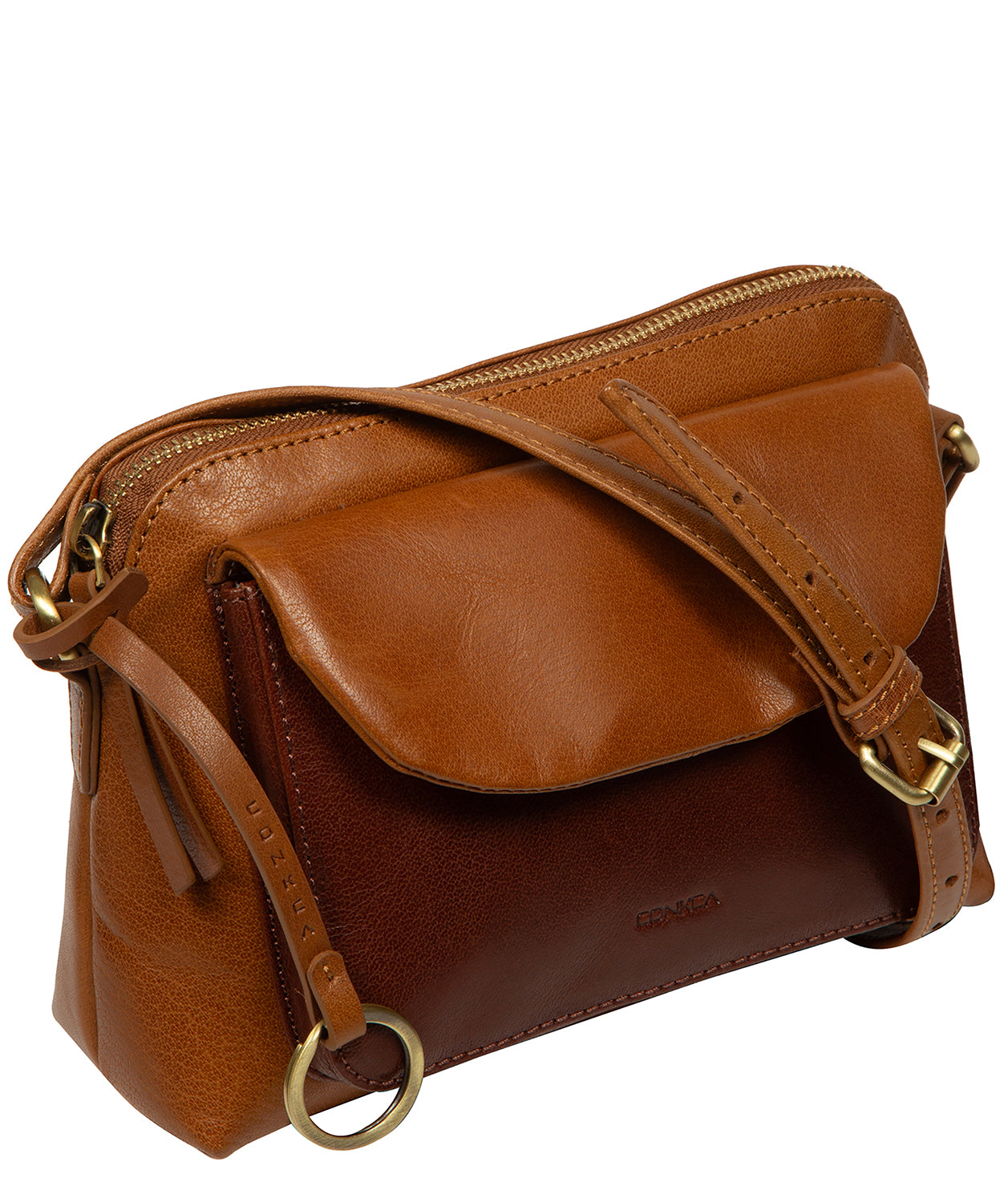 'Odalis' Conker Brown & Dark Tan Leather Cross Body Bag