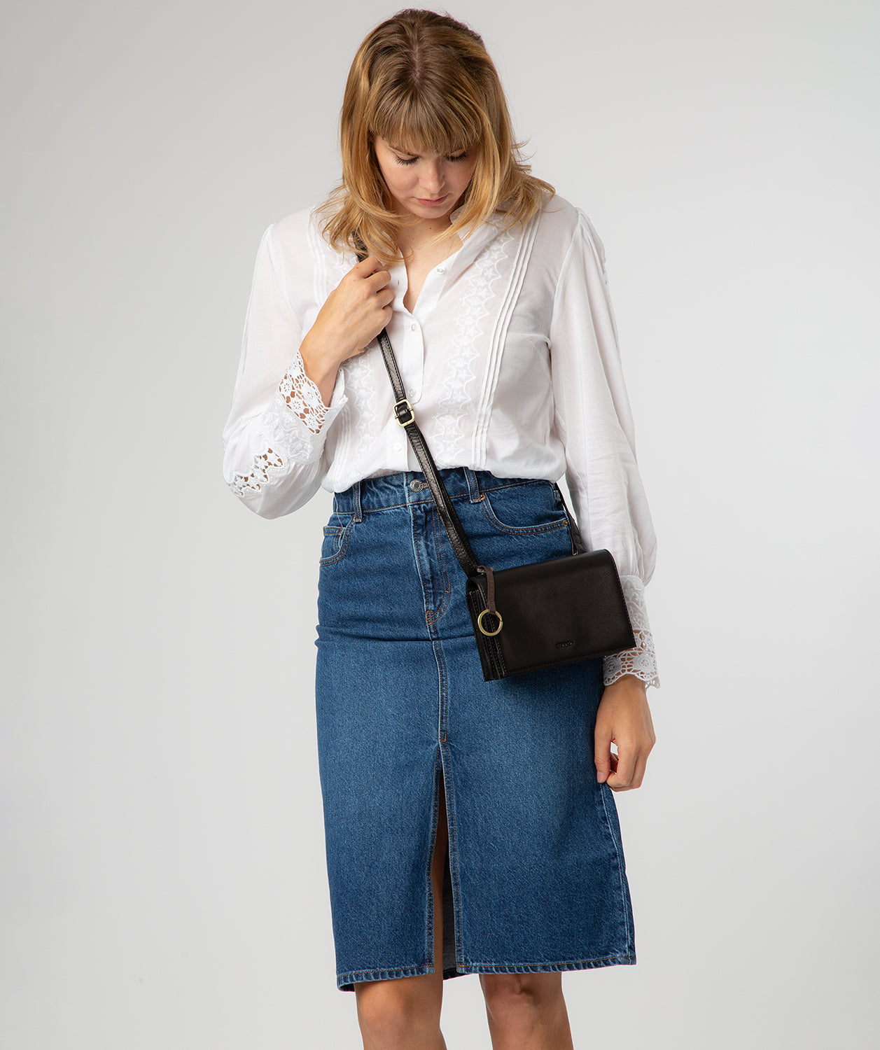 'Fleur' Black Leather Cross Body Bag