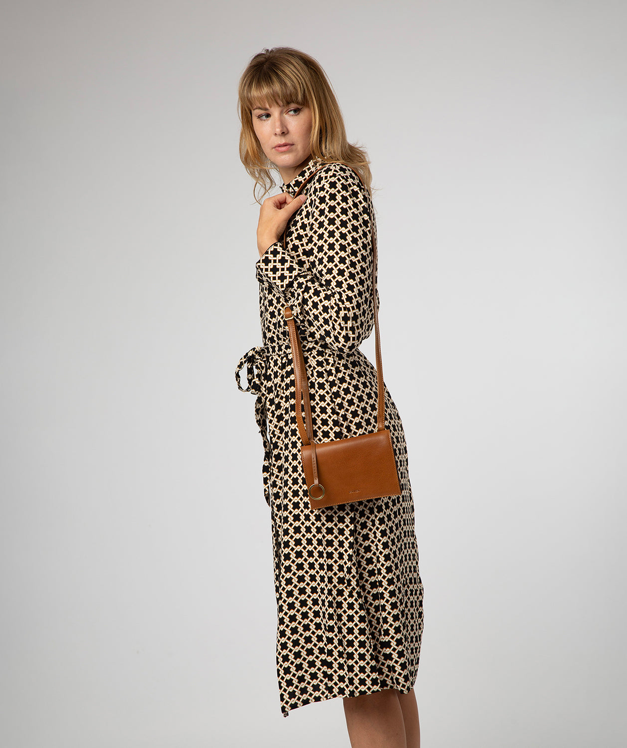 'Fleur' Conker Brown & Dark Tan Leather Cross Body Bag