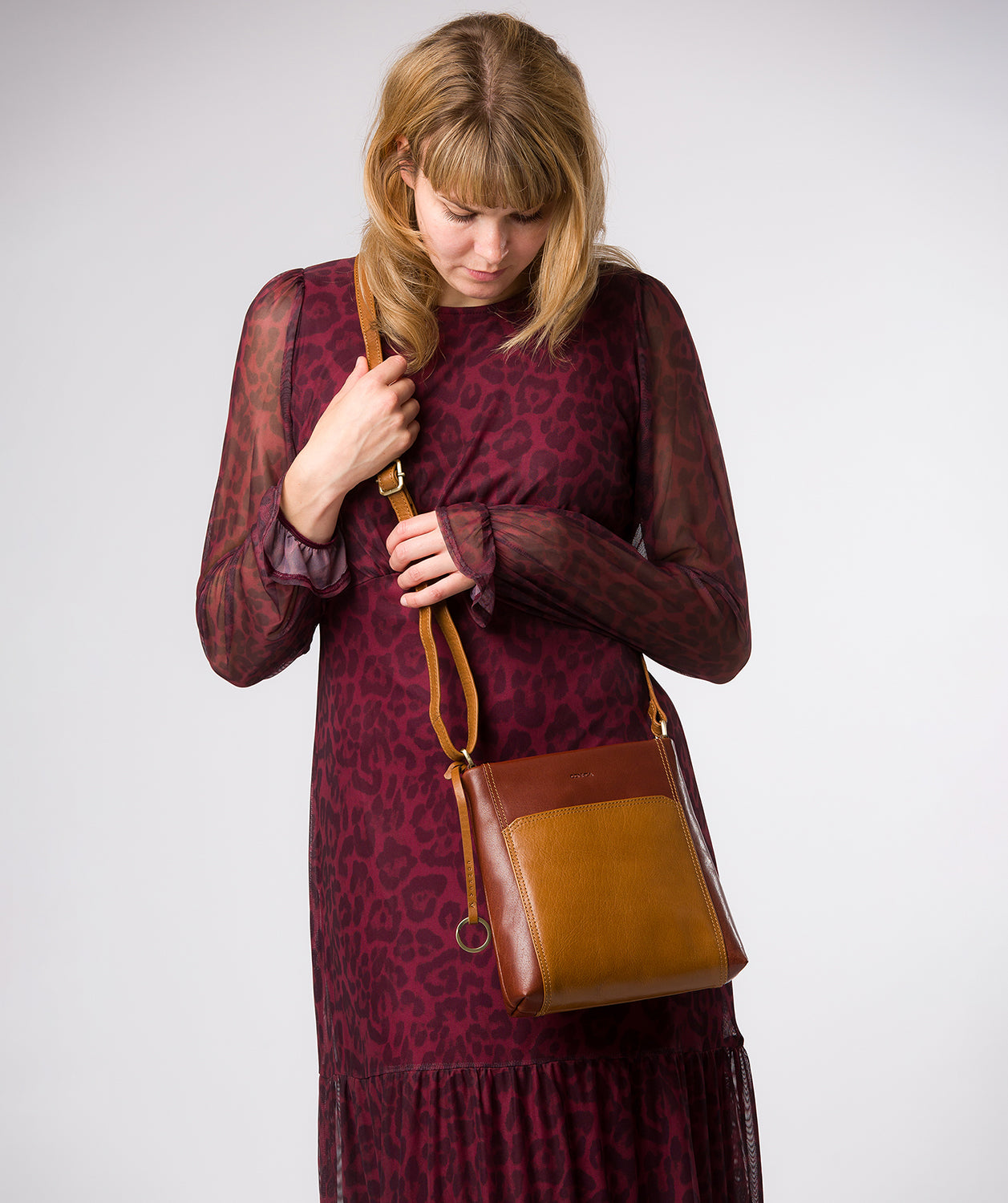 'Marissa' Conker Brown & Dark Tan Leather Cross Body Bag