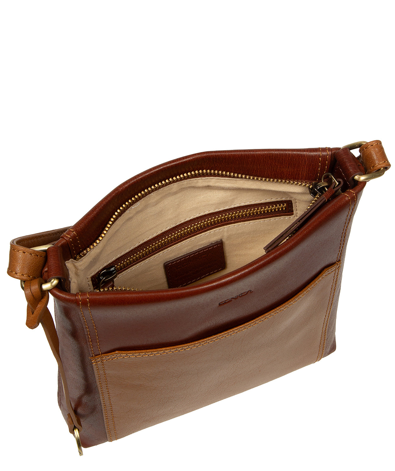 'Marissa' Conker Brown & Dark Tan Leather Cross Body Bag