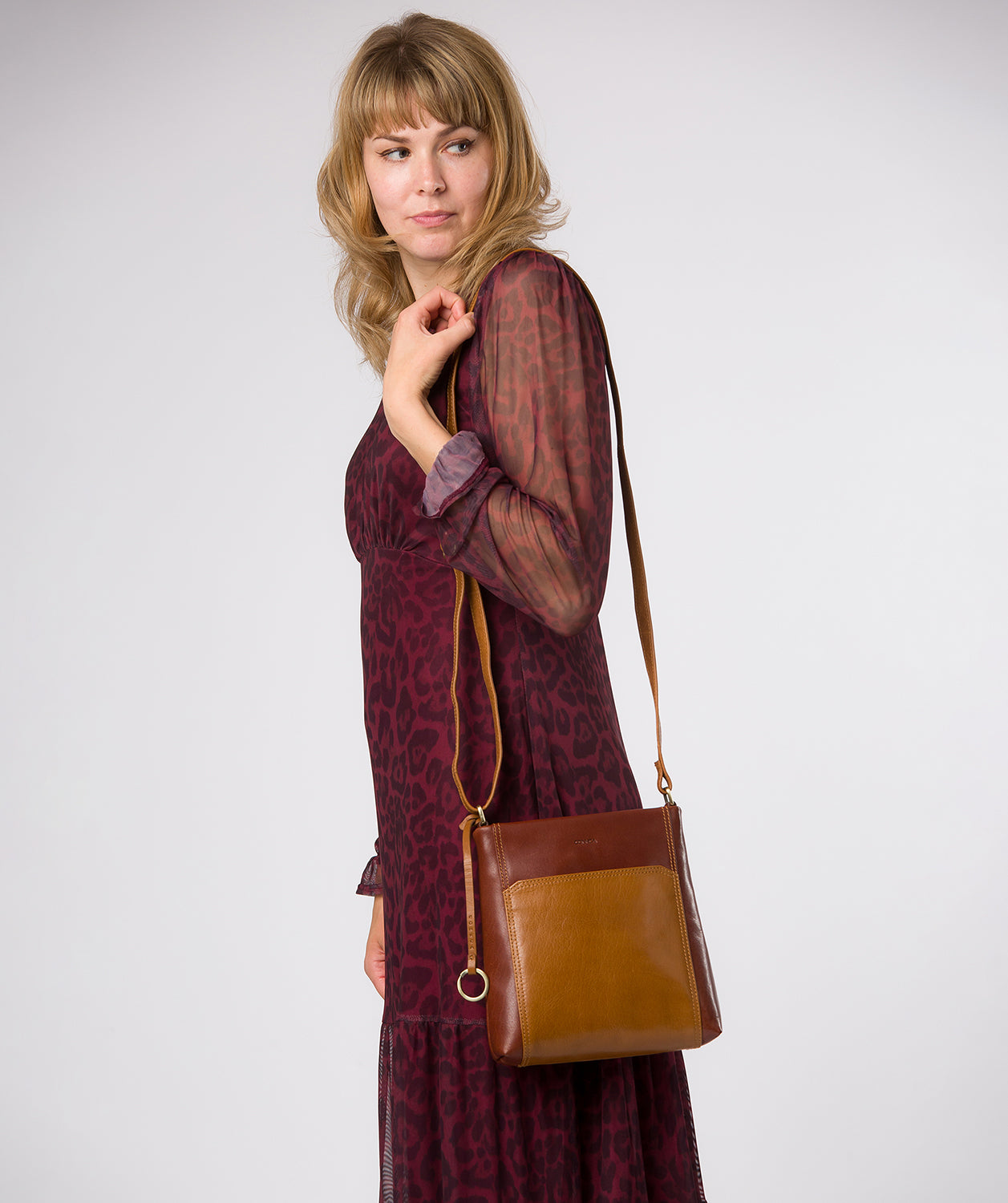 'Marissa' Conker Brown & Dark Tan Leather Cross Body Bag