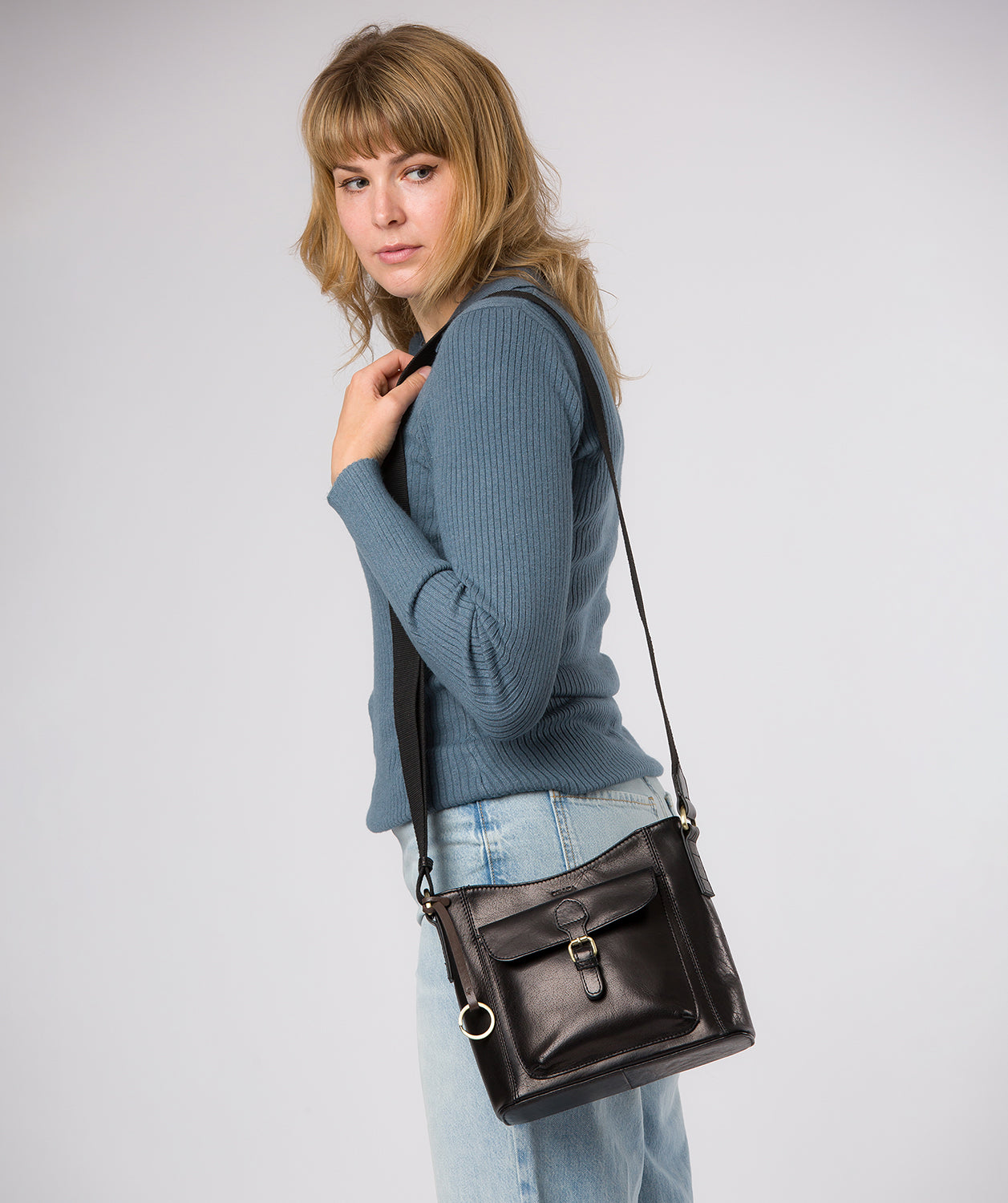 'Clementine' Black Leather Cross Body Bag
