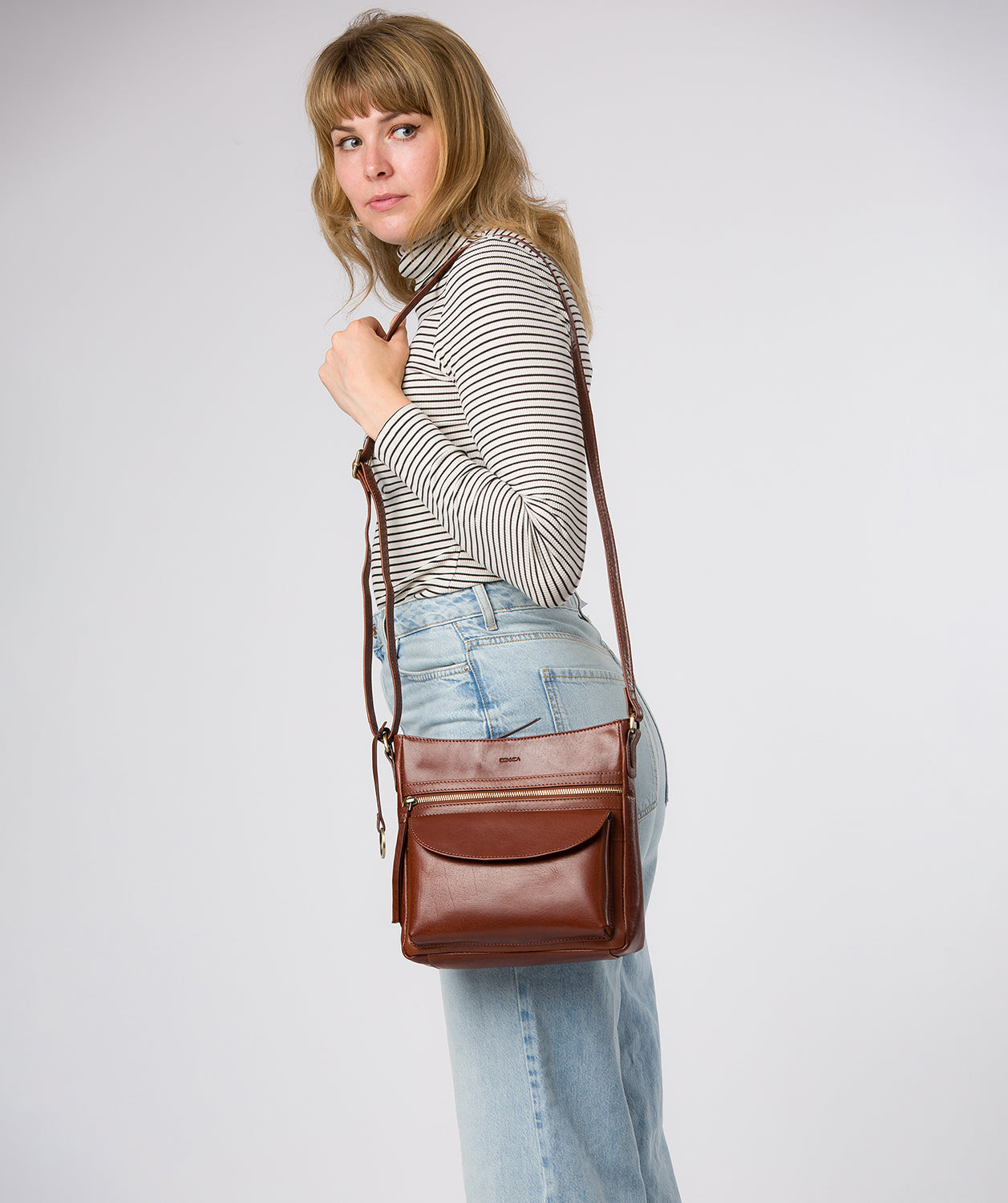 'Malin' Conker Brown Leather Cross Body Bag