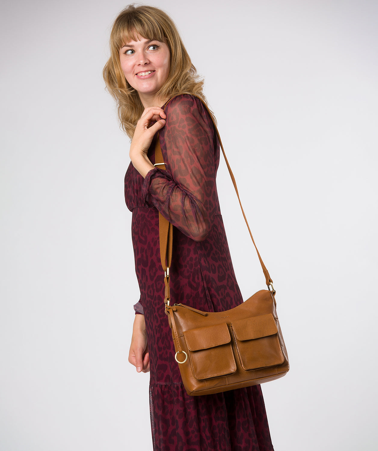 'Natalie' Dark Tan Leather Shoulder Bag