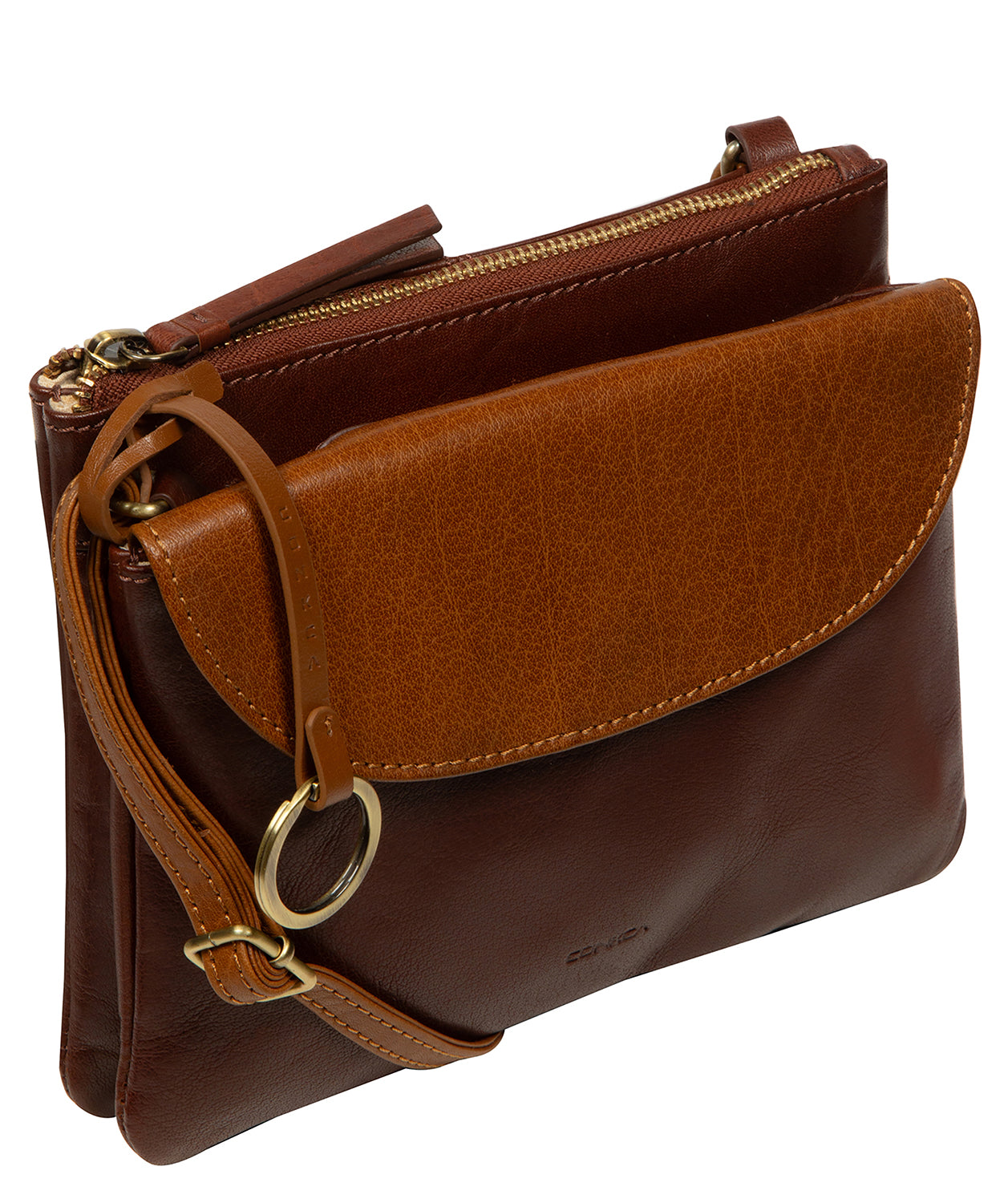 'Marietta' Conker Brown & Dark Tan Leather Cross Body Bag