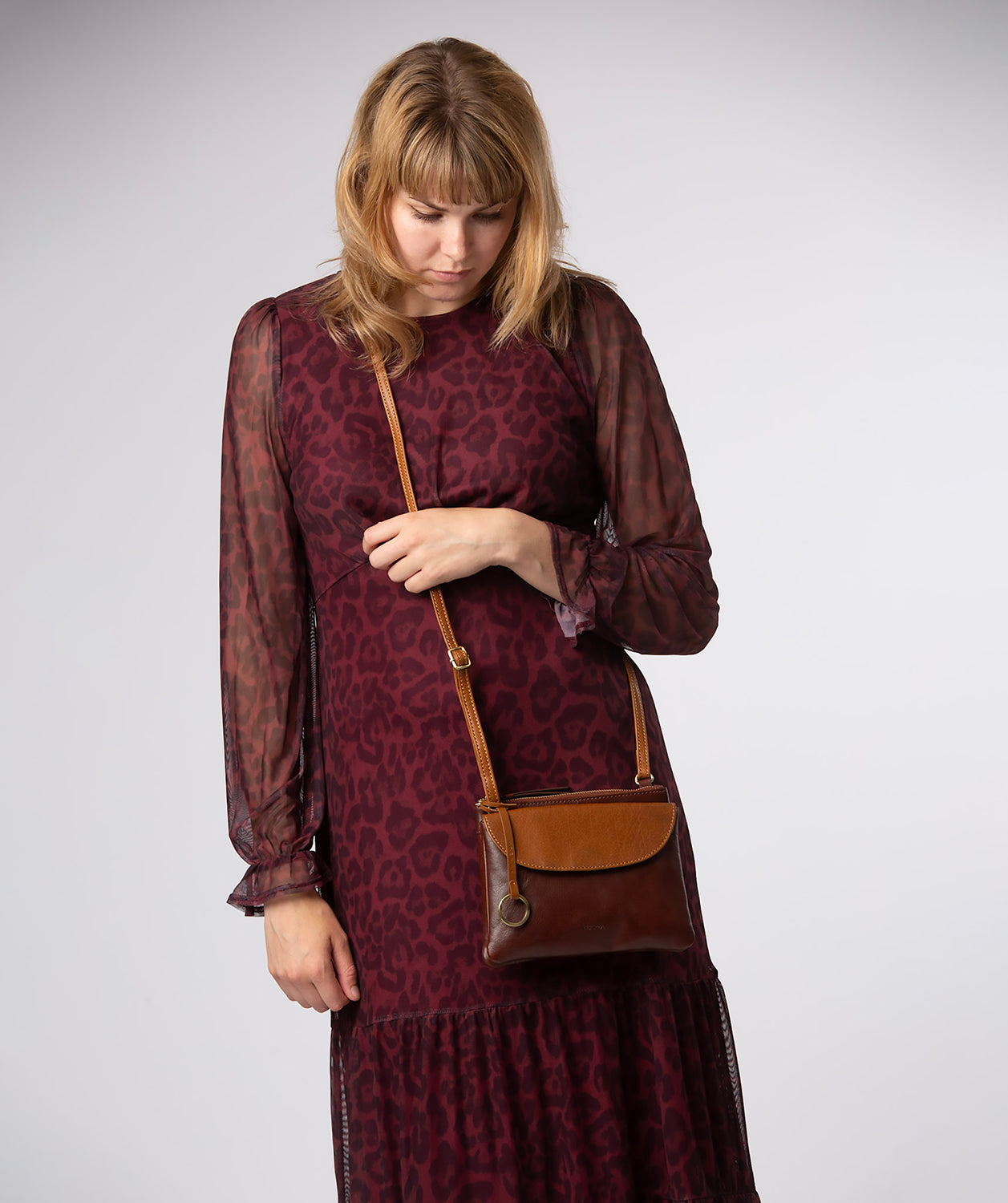 'Marietta' Conker Brown & Dark Tan Leather Cross Body Bag