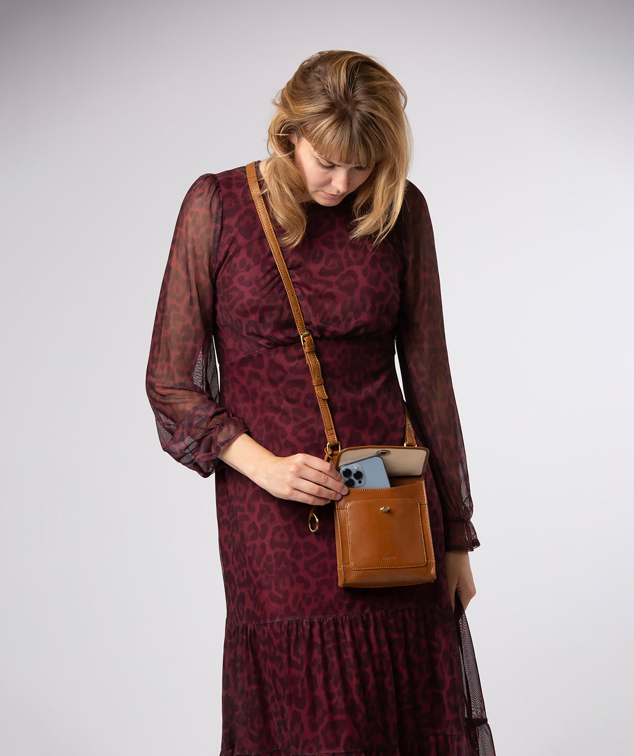 'Coraline' Dark Tan Leather Cross Body Bag