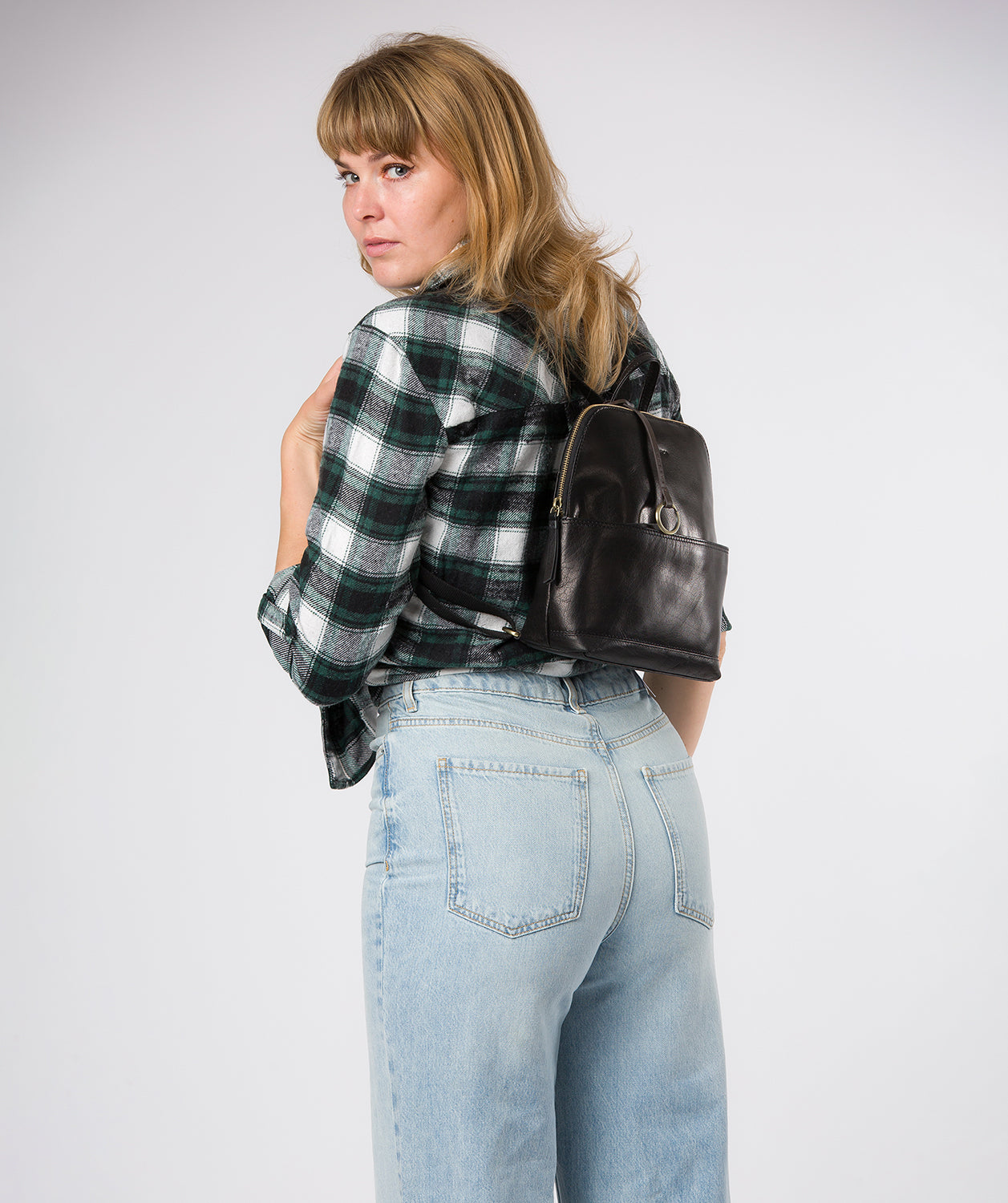 'Adelle' Black Leather Backpack