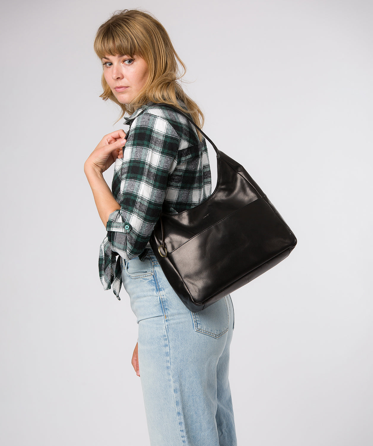 'Kyra' Black Leather Tote Bag