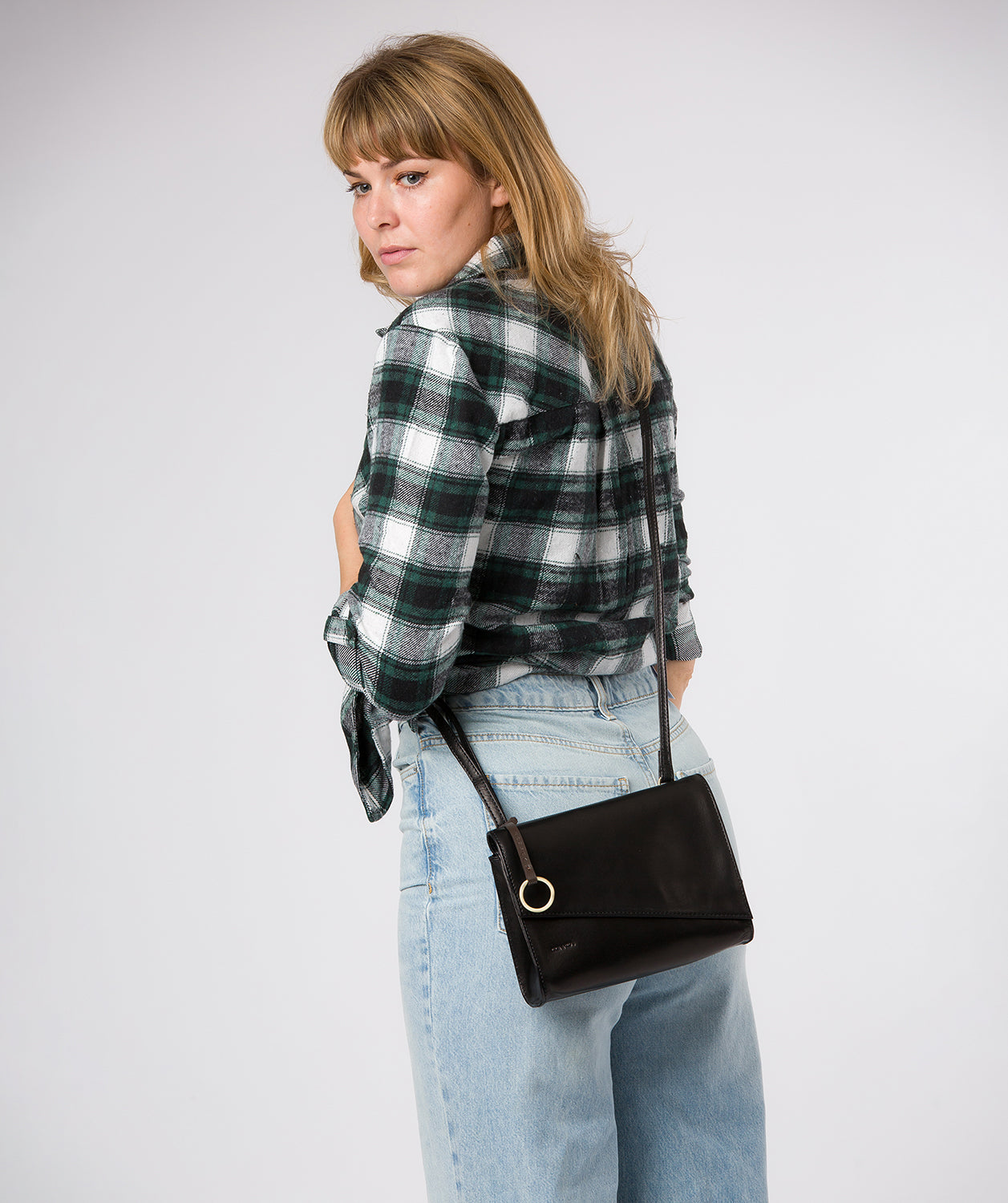 'Fallon' Black Leather Cross Body Bag