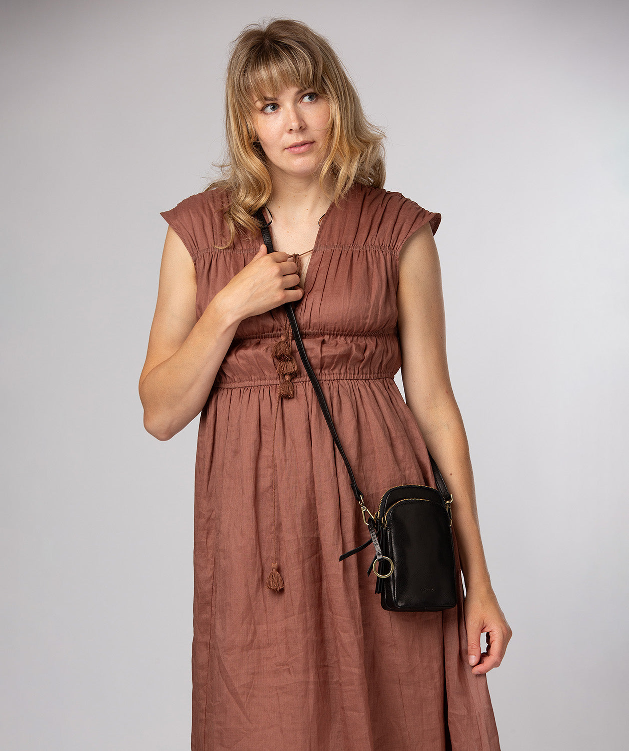 'Raven' Black Leather Cross Body Phone Bag