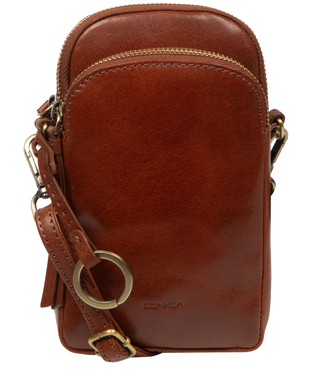 'Raven' Conker Brown Leather Cross Body Phone Bag