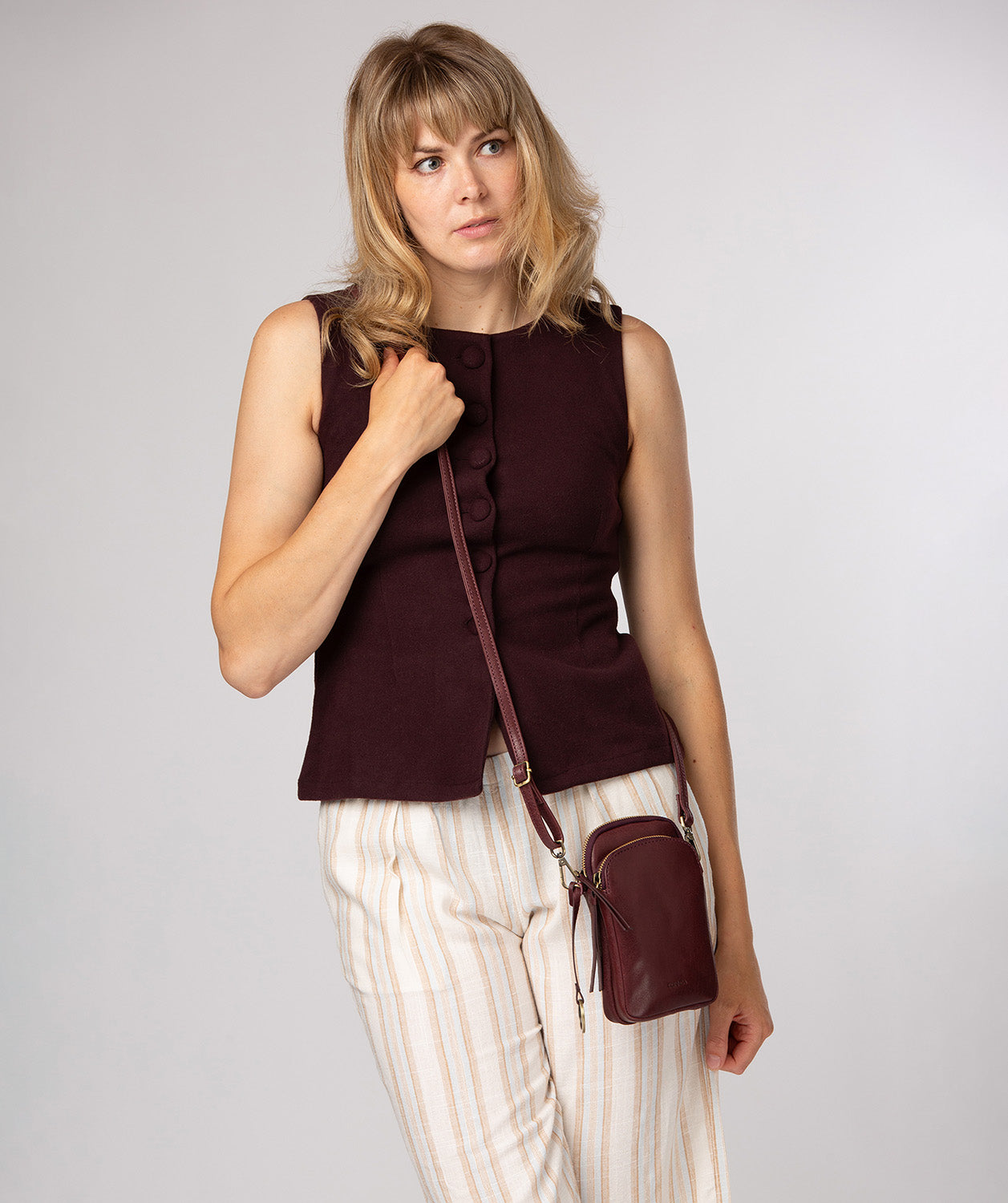 'Raven' Plum Leather Cross Body Phone Bag