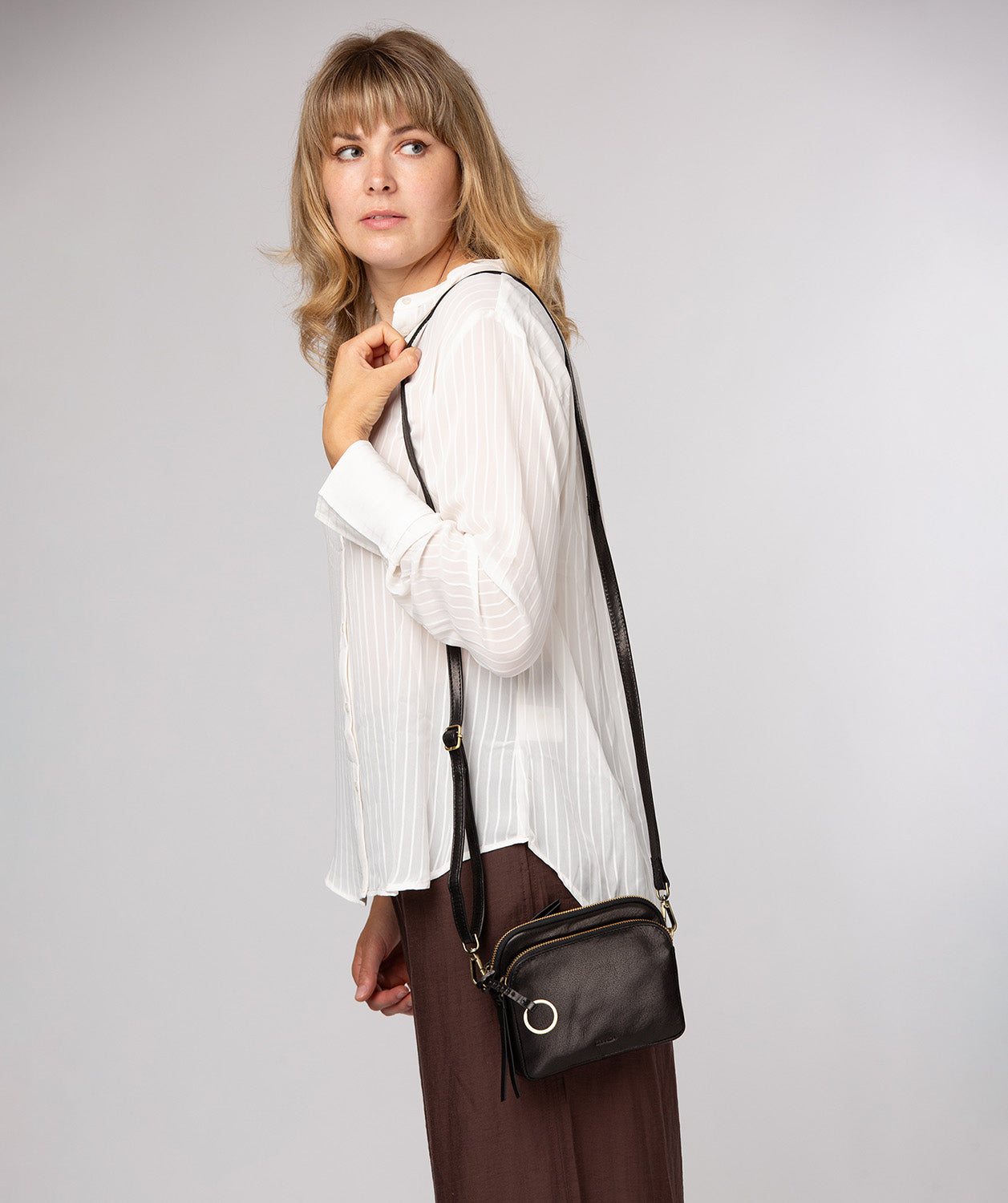 'Jay' Black Leather Cross Body Bag