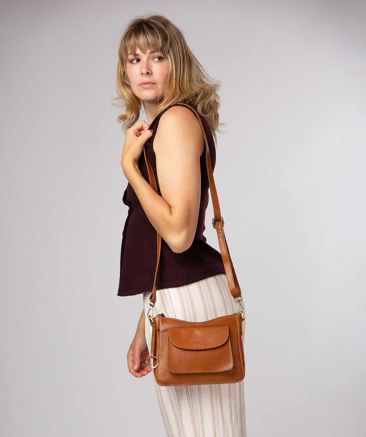 'Misty' Dark Tan Leather Cross Body Bag