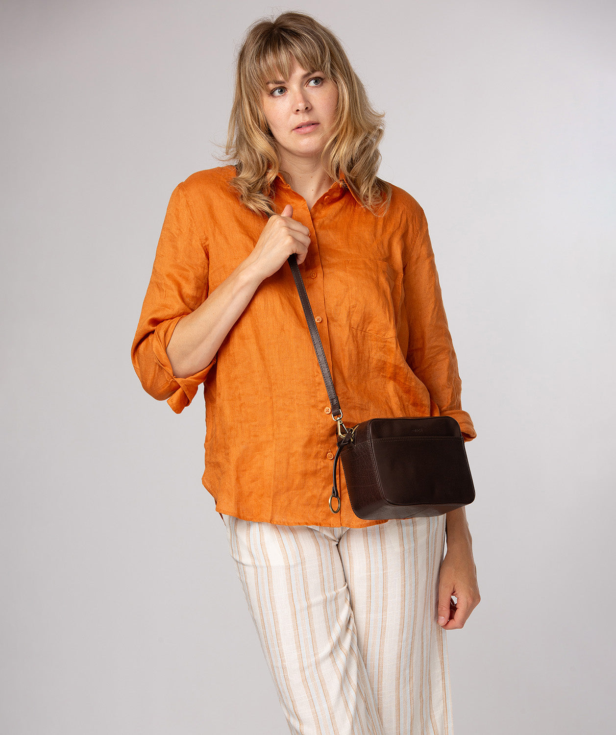 'Meadow' Cocoa Leather Cross Body Bag