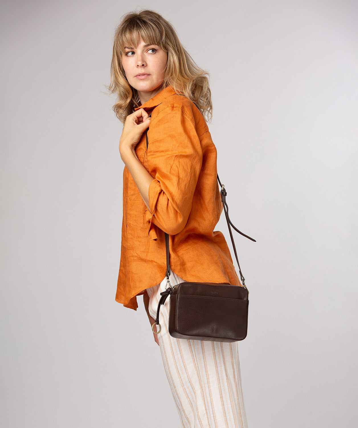 'Meadow' Cocoa Leather Cross Body Bag