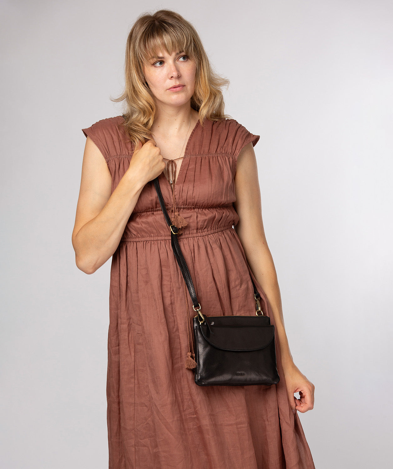 'Skylark' Black Leather Cross Body Bag