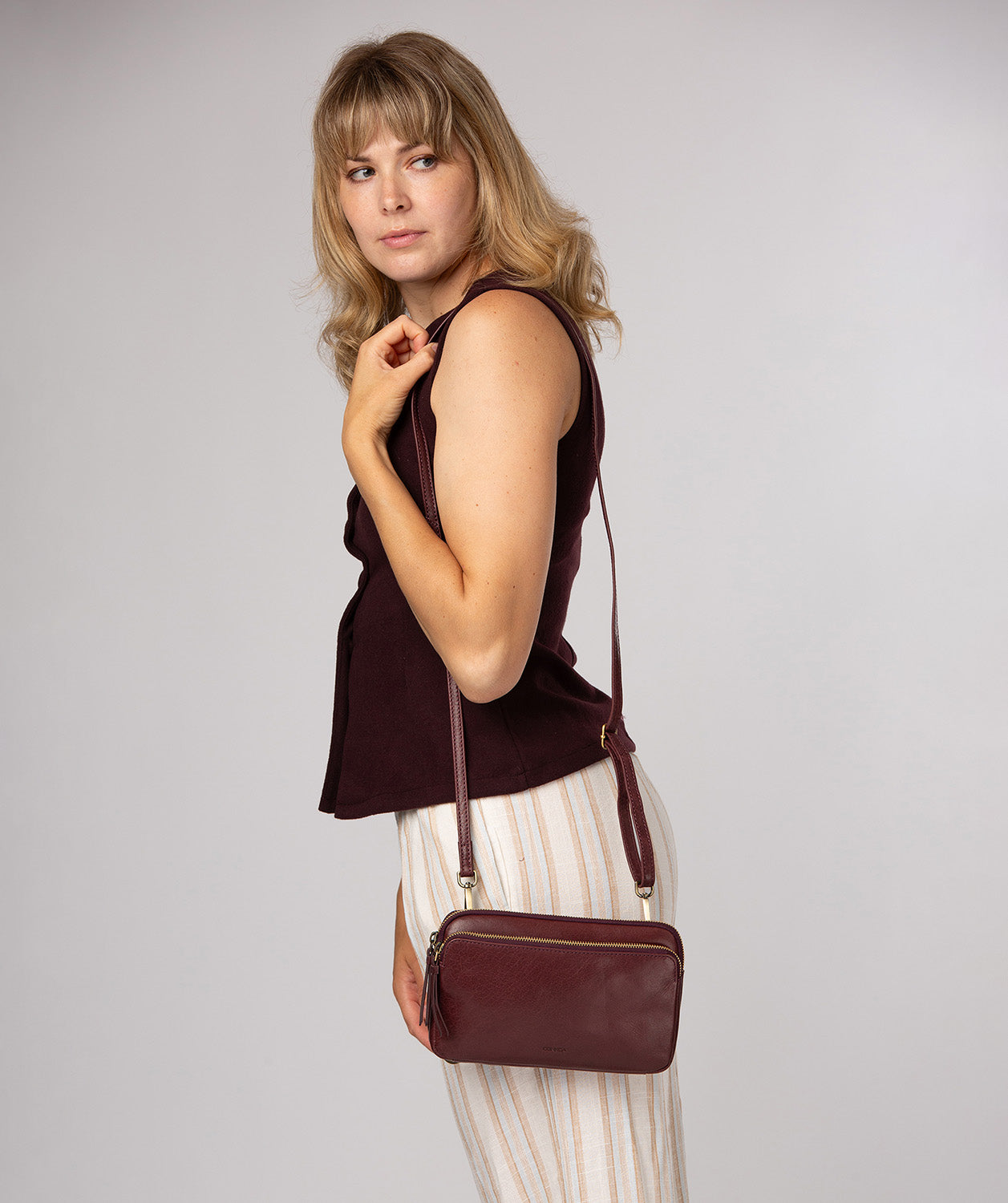 'Birdy' Plum Leather Cross Body Bag