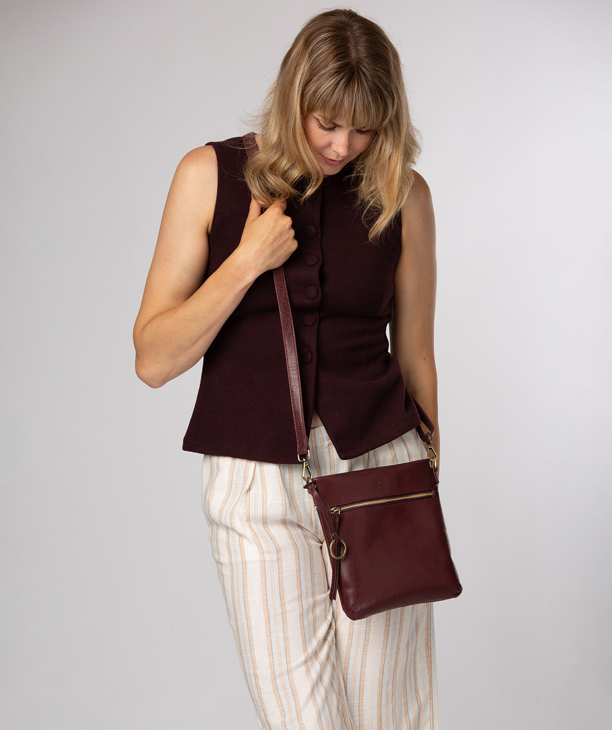 'Dove' Plum Leather Cross Body Bag