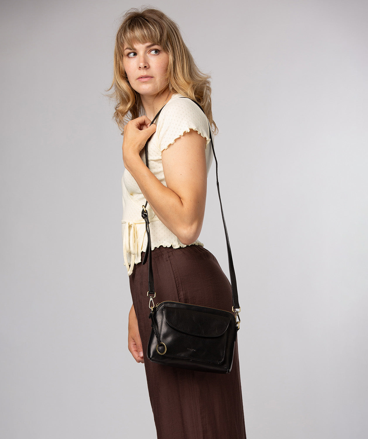 'Starling' Black Leather Cross Body Bag